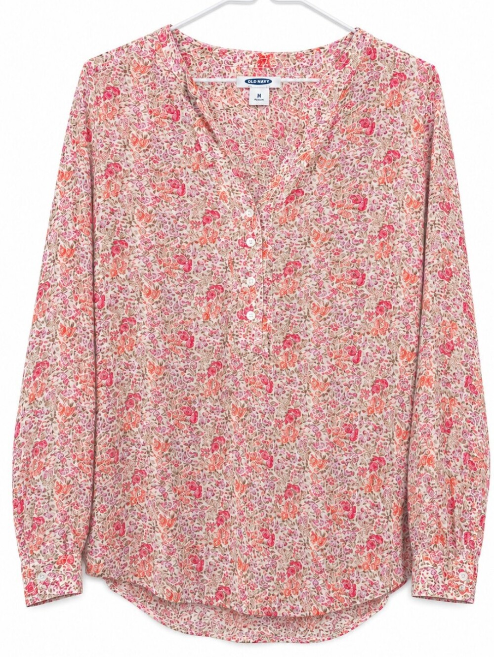Old Navy Pink and Coral Floral Henley Blouse
